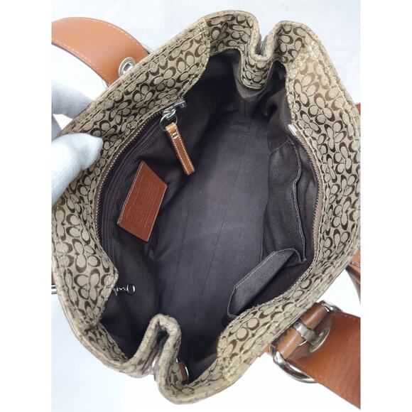 Coach Signature Brown Canvas Leather Trim Double Handle Zipper Tote Bag - Picture 10 of 16